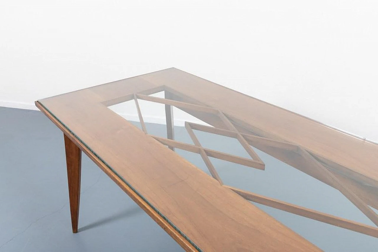 Mid-Century architectural table in walnut and glass, 1950s 4