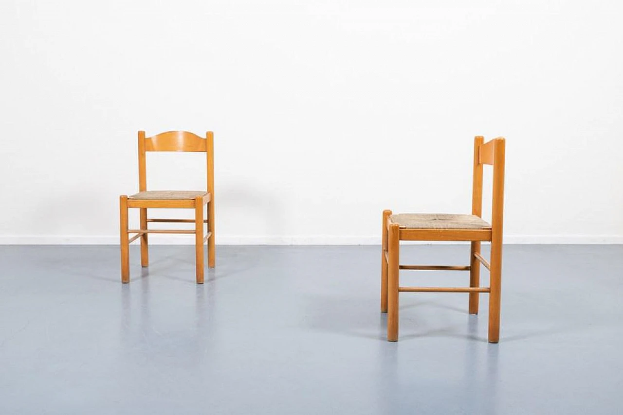 Pair of architectural chairs in wood and fabric, 1960s 2