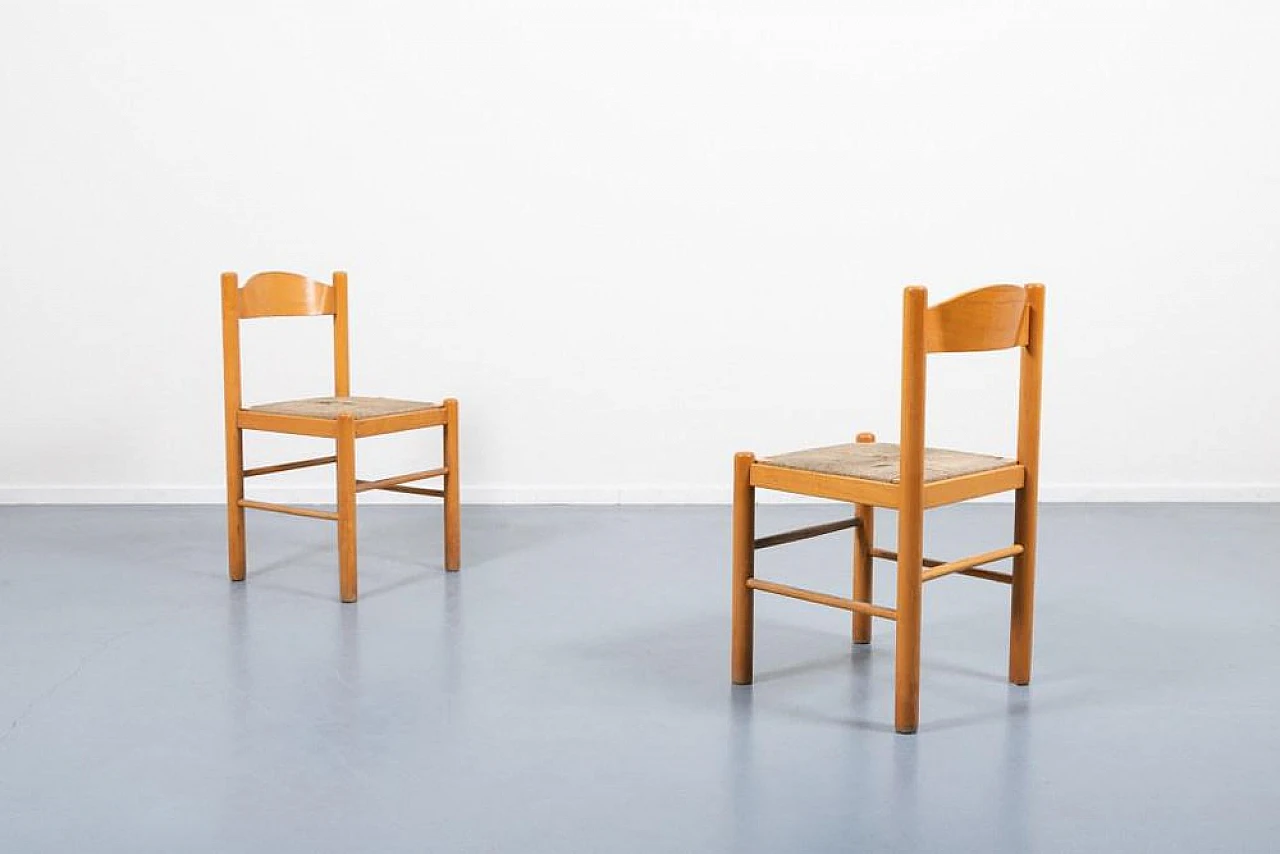 Pair of architectural chairs in wood and fabric, 1960s 4