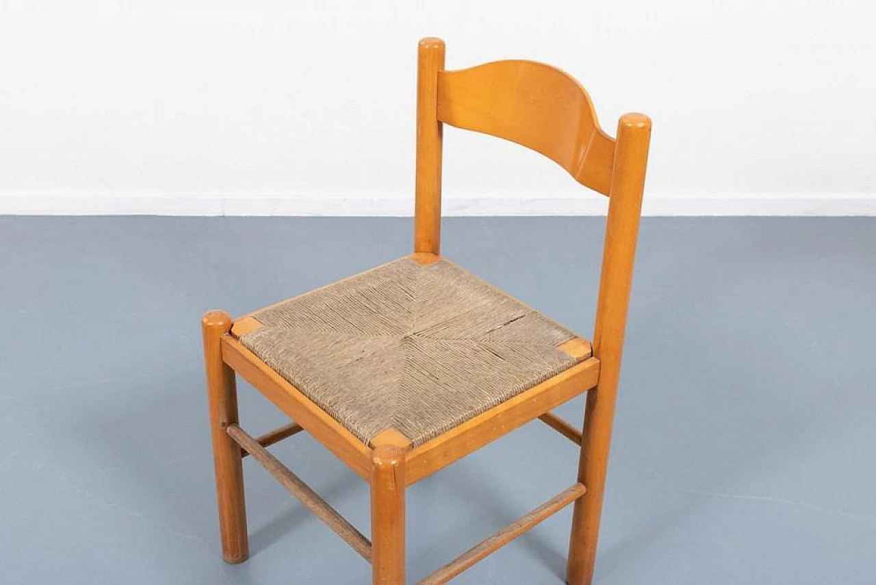 Pair of architectural chairs in wood and fabric, 1960s 5