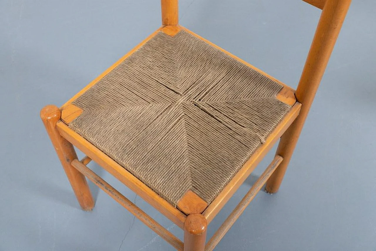 Pair of architectural chairs in wood and fabric, 1960s 6