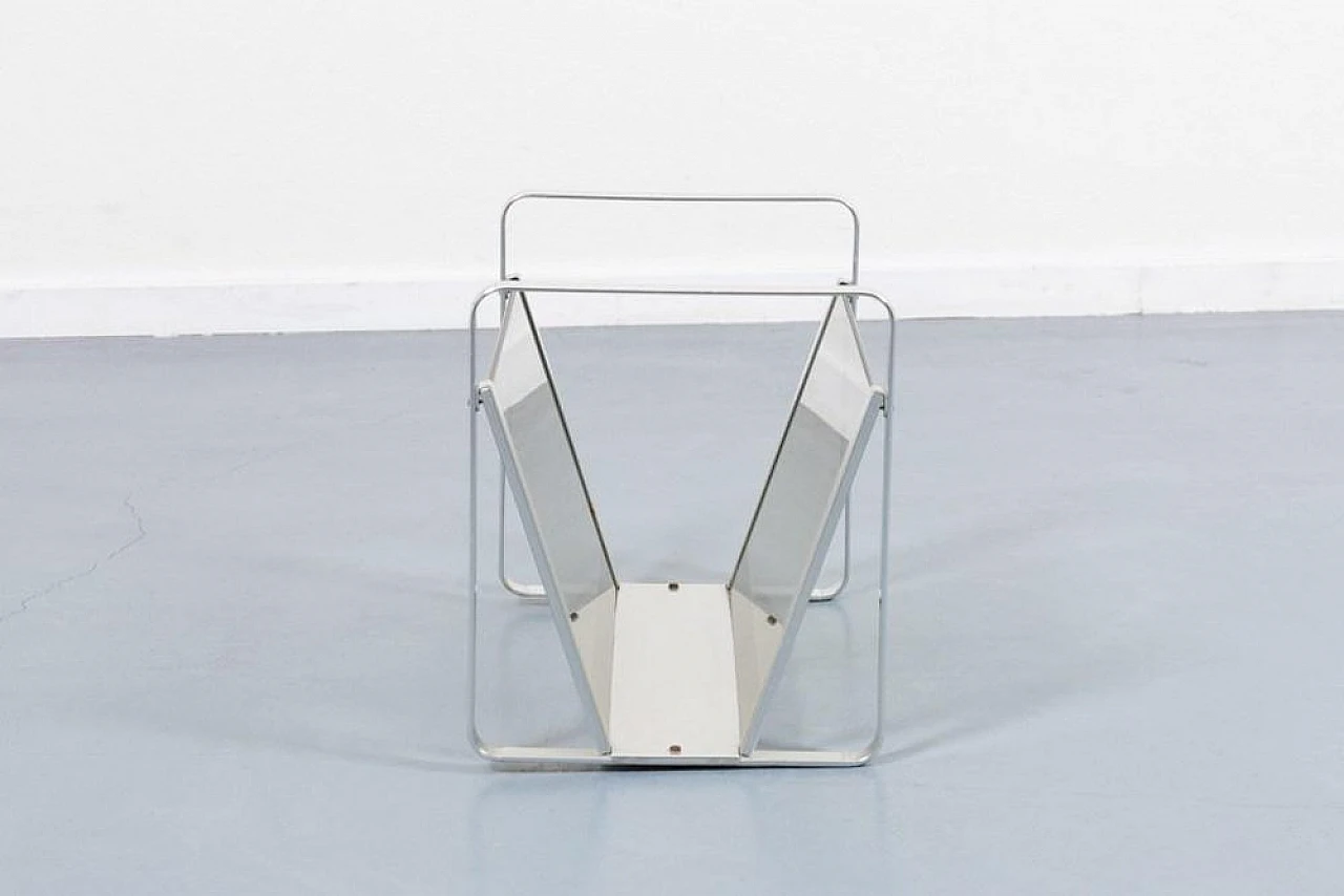 Mid-Century magazine rack in aluminum and smoked glass, 1960s 3