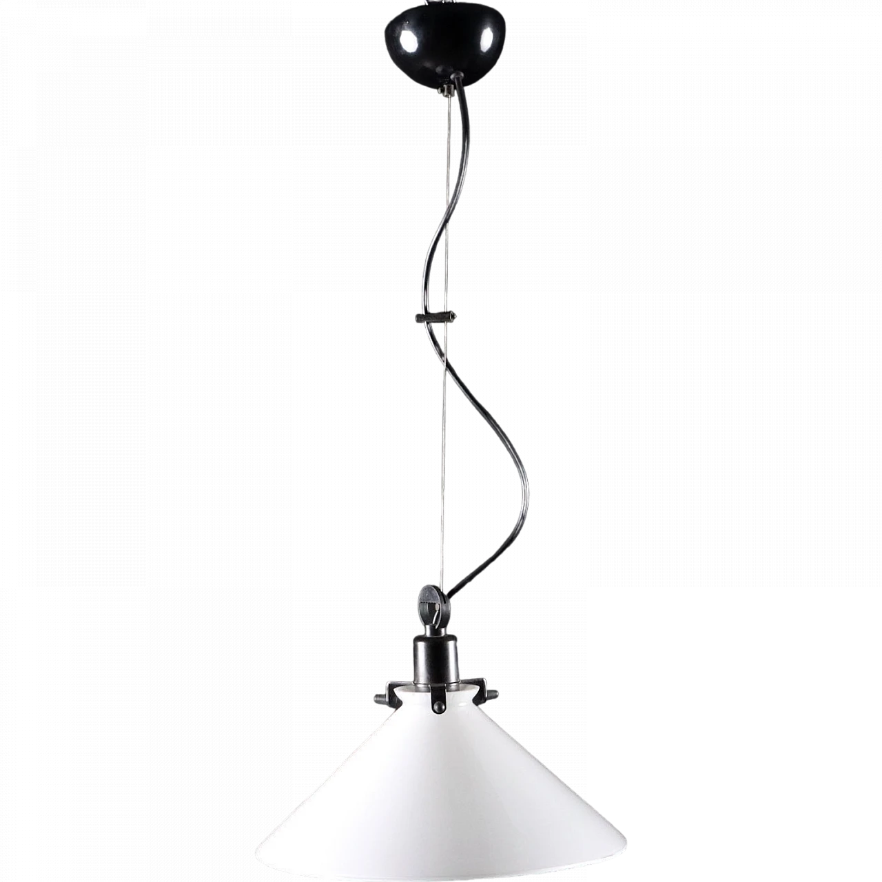 Lampadario in vetro bianco e metallo smaltato, anni '60 11