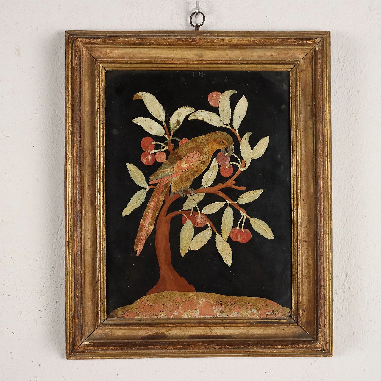 Pair of polychrome scagliola plaques depicting parrots, 17th century 8