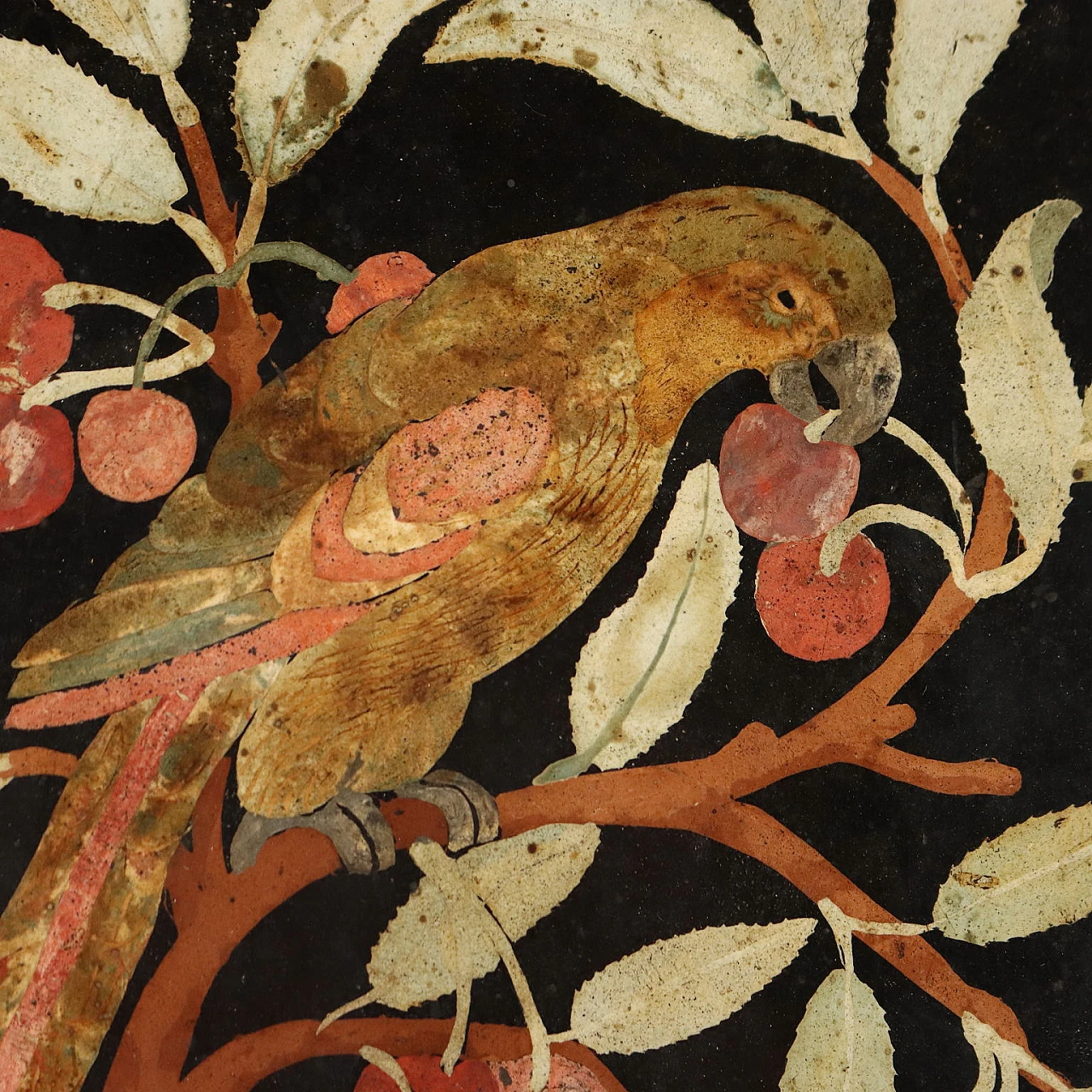 Pair of polychrome scagliola plaques depicting parrots, 17th century 9