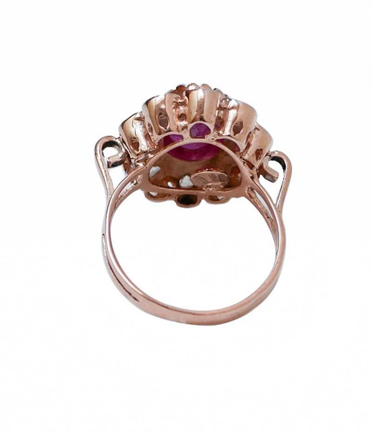 Ruby, Diamonds, Rose Gold and Silver Flower Ring, 60s 3