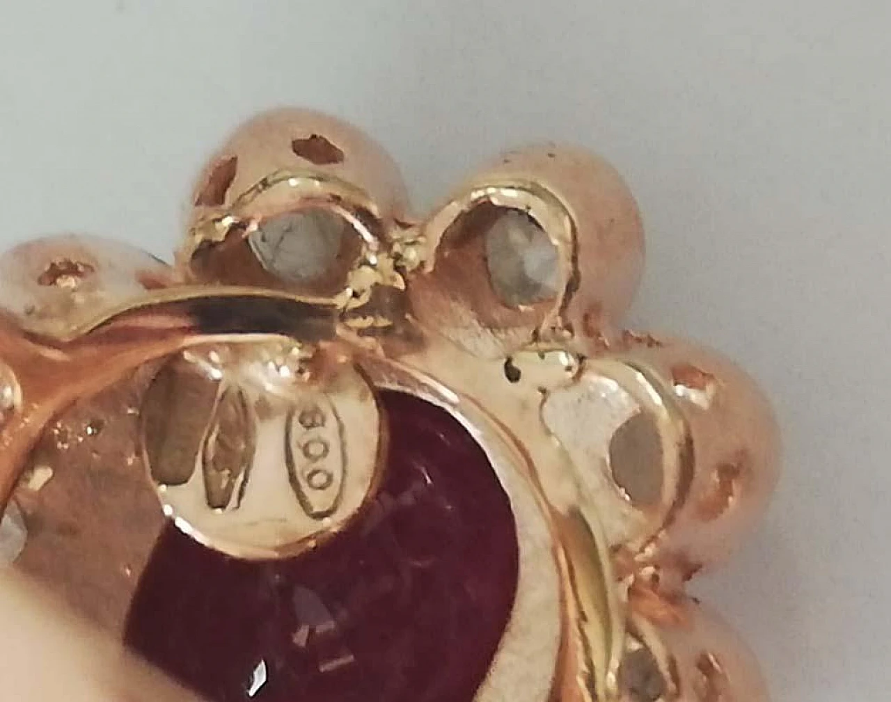 Ruby, Diamonds, Rose Gold and Silver Flower Ring, 60s 6