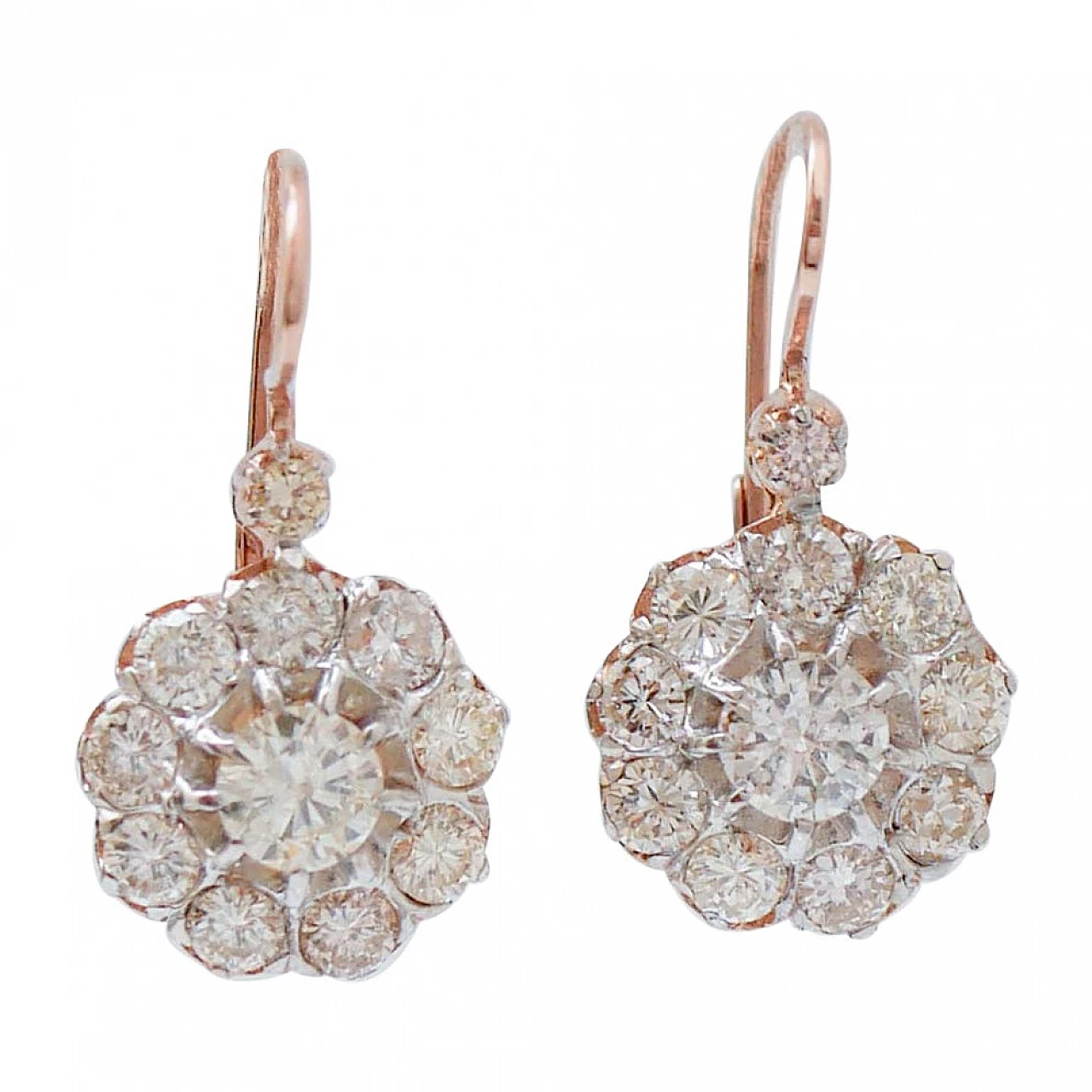 Rose Gold, Silver and Diamonds Earrings. 1