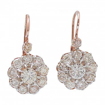 Rose Gold, Silver and Diamonds Earrings.