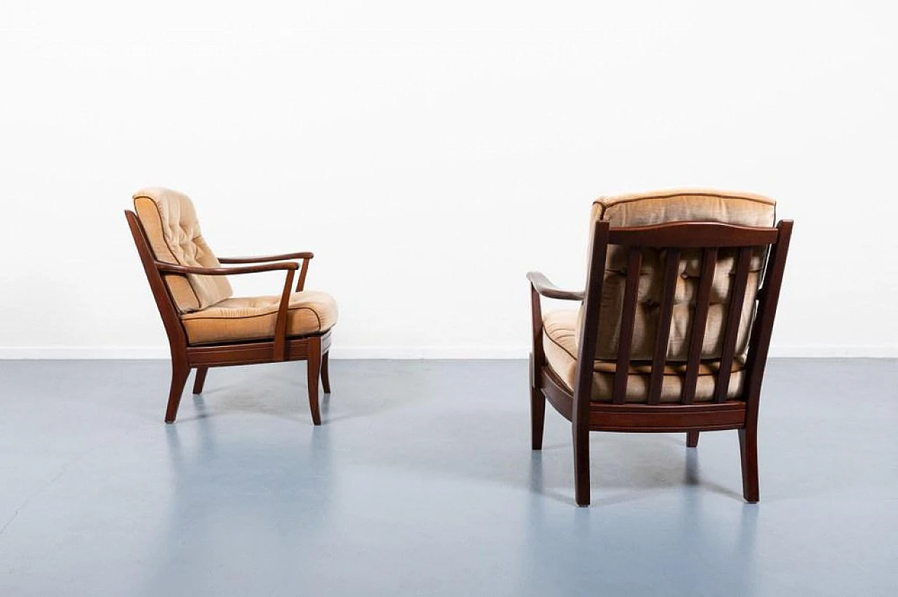 Pair of wood and velvet armchairs by Engens, 1970s 3