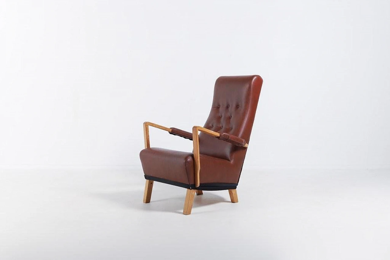 Leather SeatUp lounge chair by O.H. Sjögren, 1990s 1