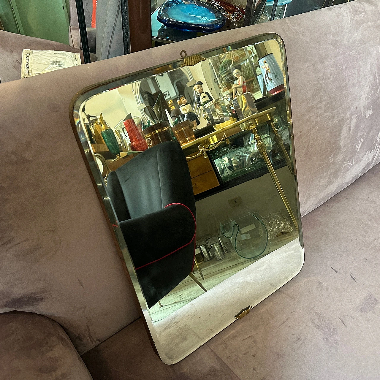 Art Deco style brass and glass wall mirror, 1940s 2