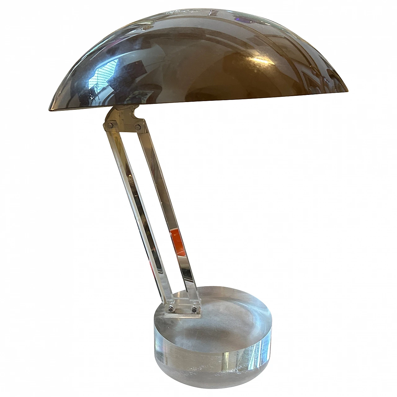 Lampada da tavolo in lucite trasparente e plastica marrone, anni '70 1