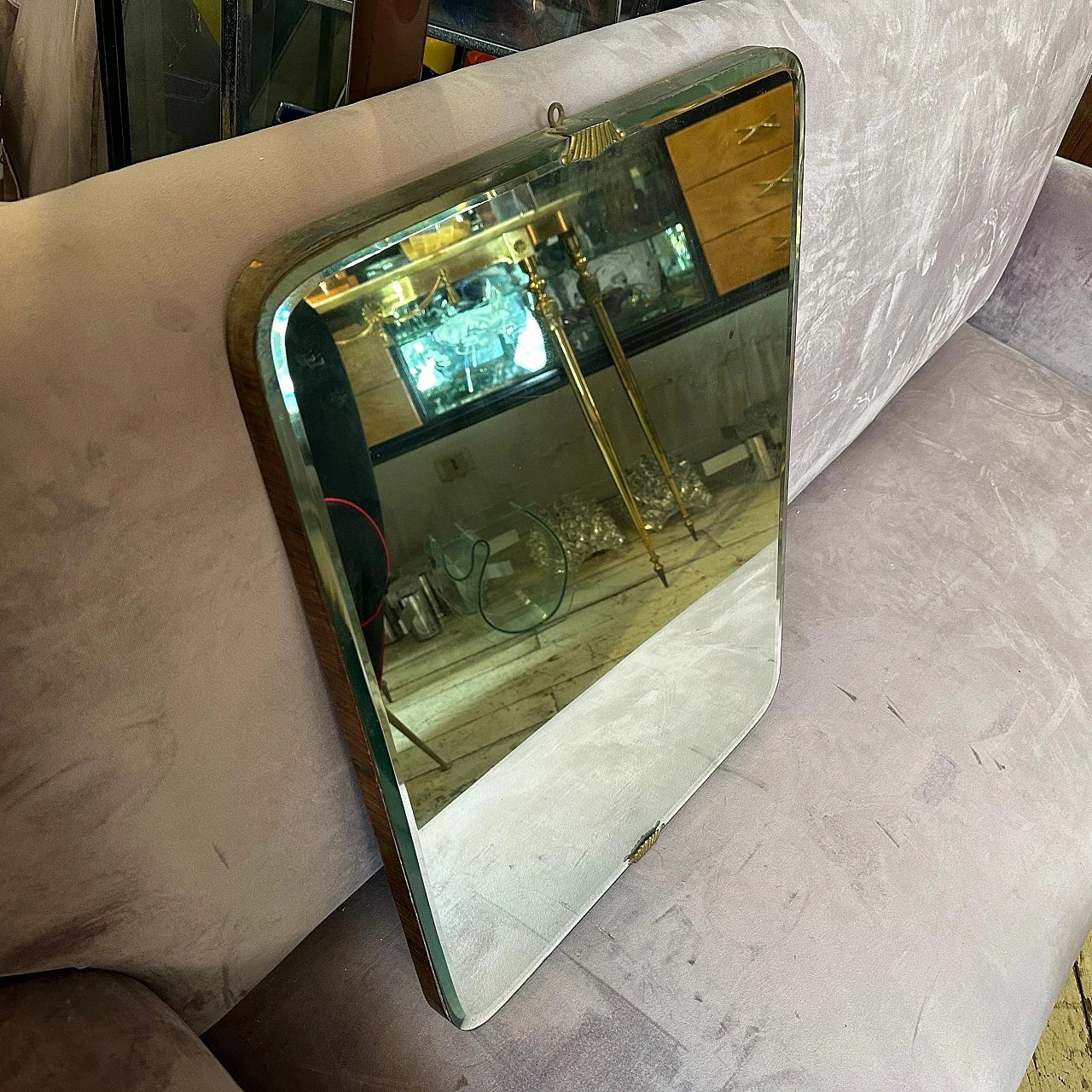 Art Deco style brass and glass wall mirror, 1940s 9