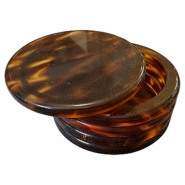 Tortoiseshell lucite round jewellery box, 1970s