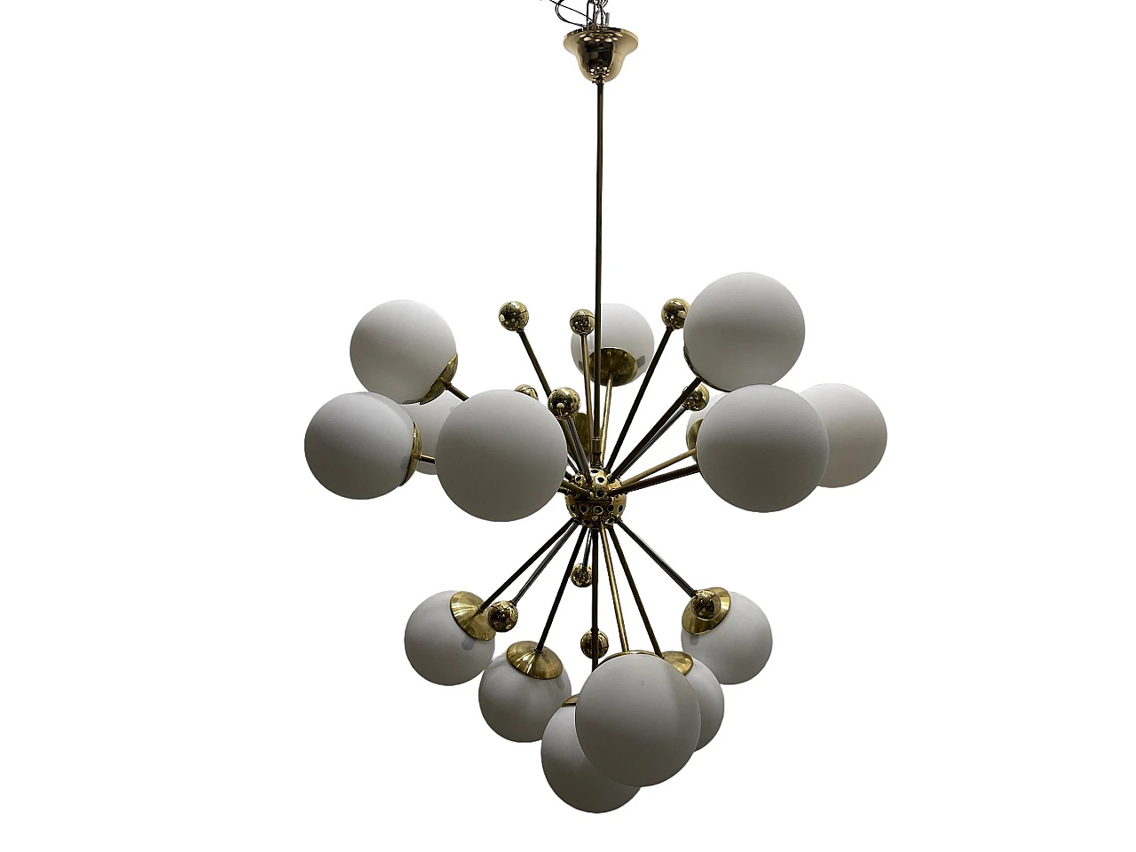 16-Lights Sputnik brass & glass chandelier, 1980s 1