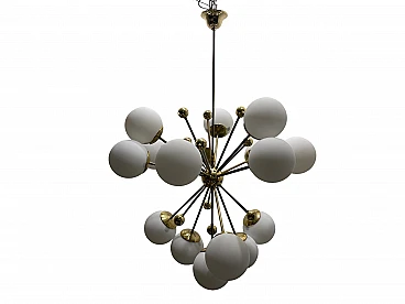 16-Lights Sputnik brass & glass chandelier, 1980s