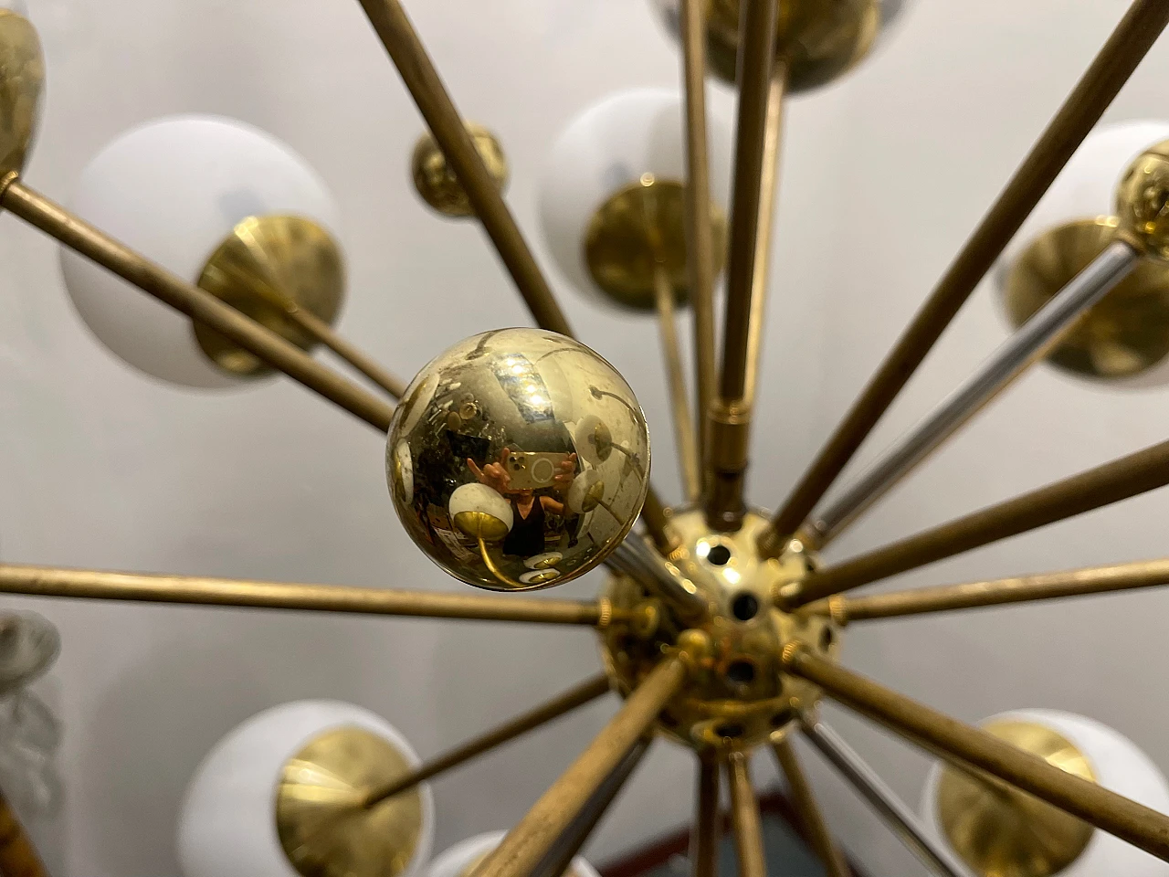 16-Lights Sputnik brass & glass chandelier, 1980s 3