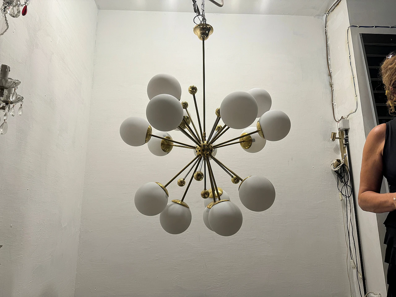 16-Lights Sputnik brass & glass chandelier, 1980s 5