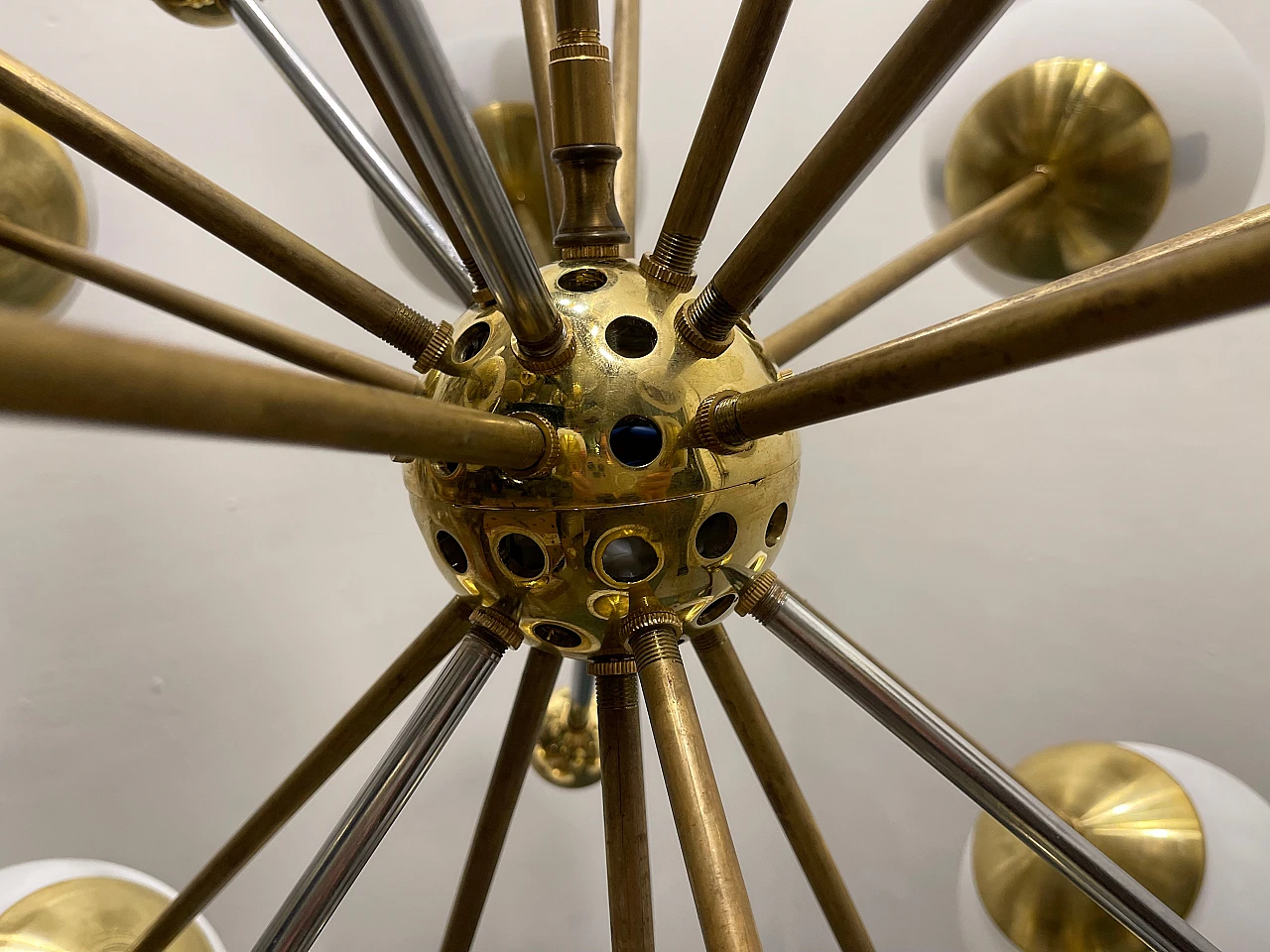 16-Lights Sputnik brass & glass chandelier, 1980s 8