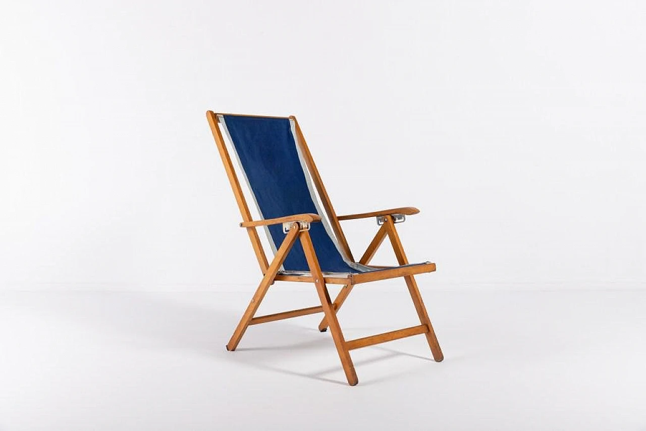 Foldable deck chair in wood and fabric by Fratelli Reguitti, 1960s 1