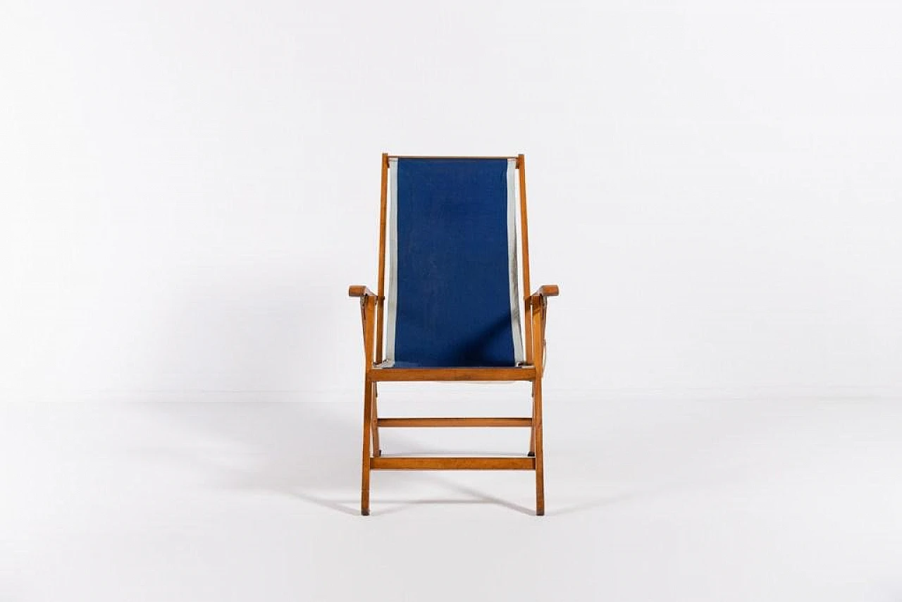 Foldable deck chair in wood and fabric by Fratelli Reguitti, 1960s 2