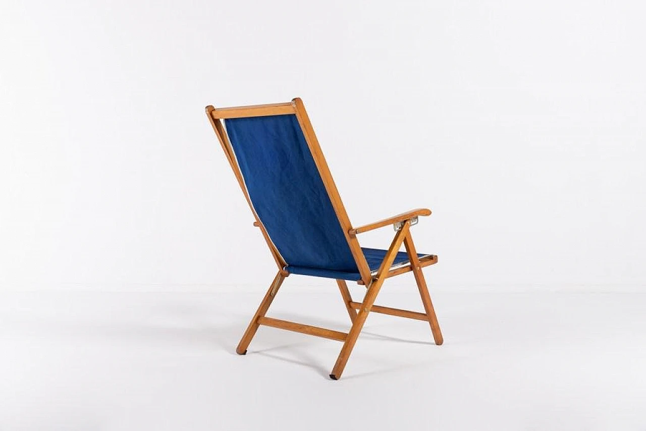 Foldable deck chair in wood and fabric by Fratelli Reguitti, 1960s 3