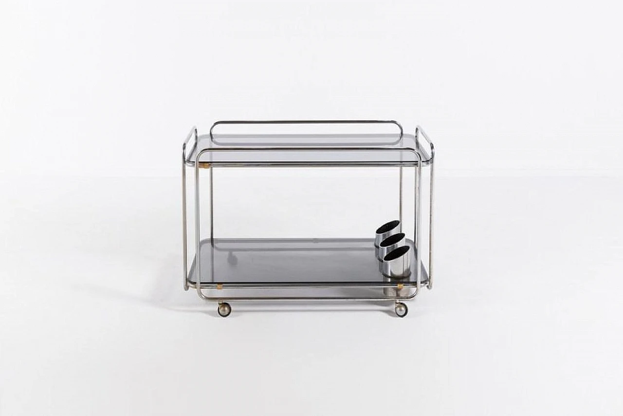 Bar cart in metal and smoked glass, 1960s 1