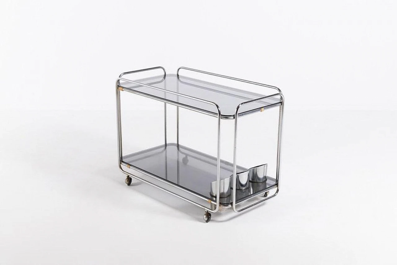 Bar cart in metal and smoked glass, 1960s 2