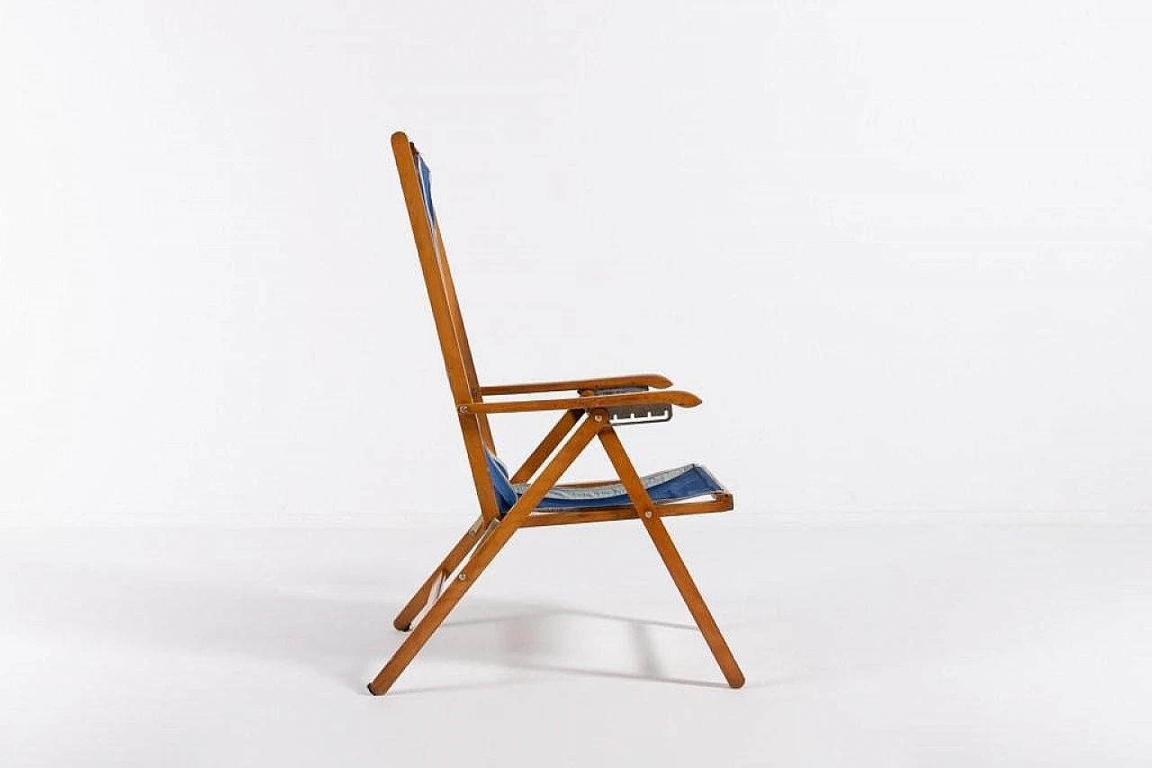 Foldable deck chair in wood and fabric by Fratelli Reguitti, 1960s 5