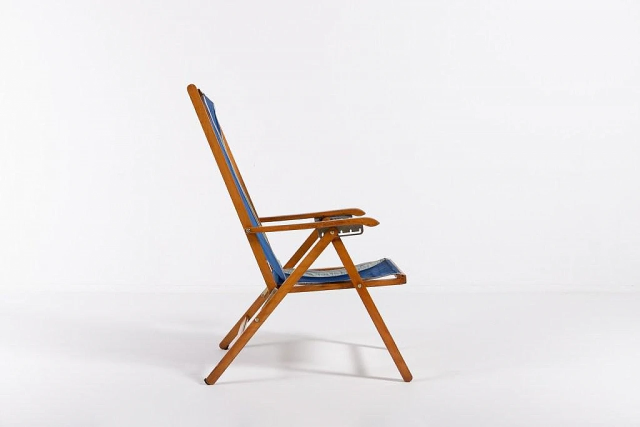 Foldable deck chair in wood and fabric by Fratelli Reguitti, 1960s 6