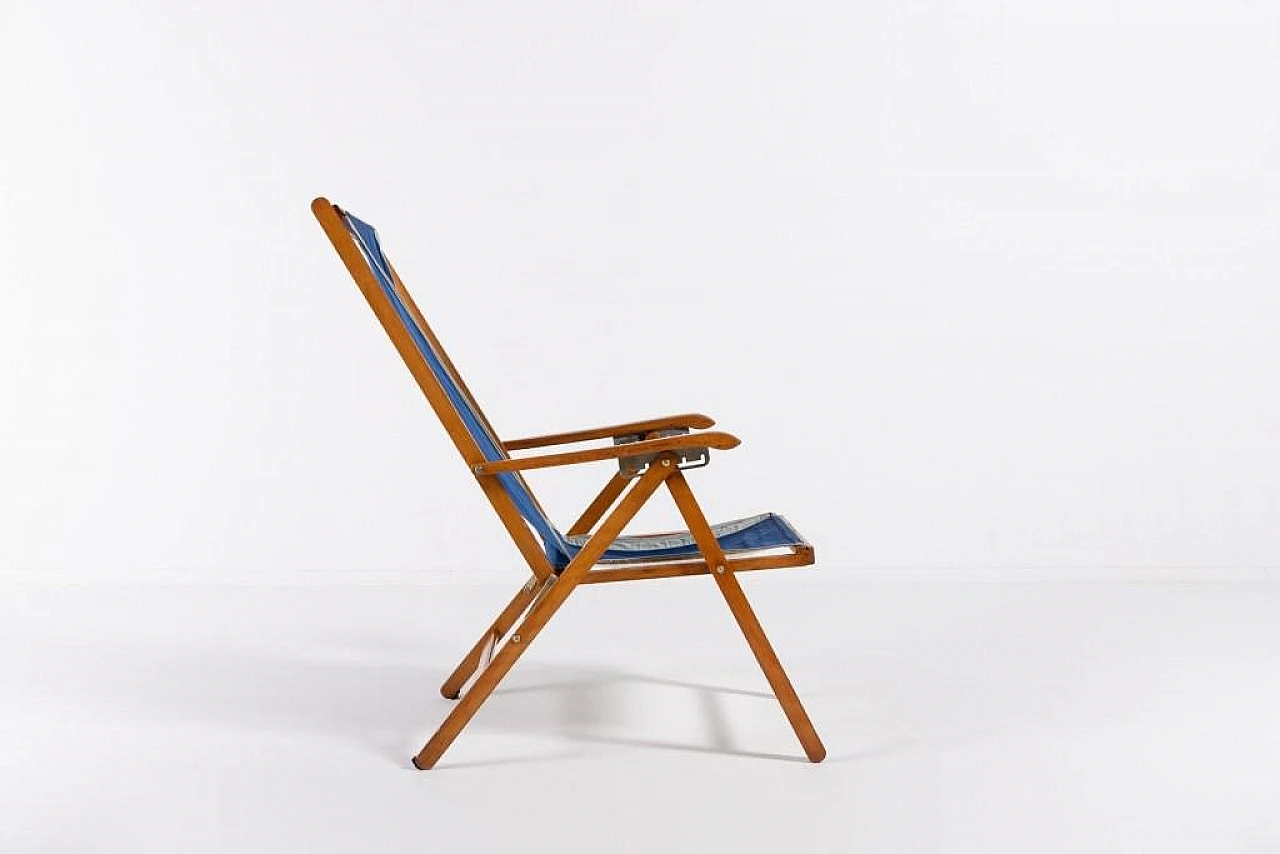 Foldable deck chair in wood and fabric by Fratelli Reguitti, 1960s 7