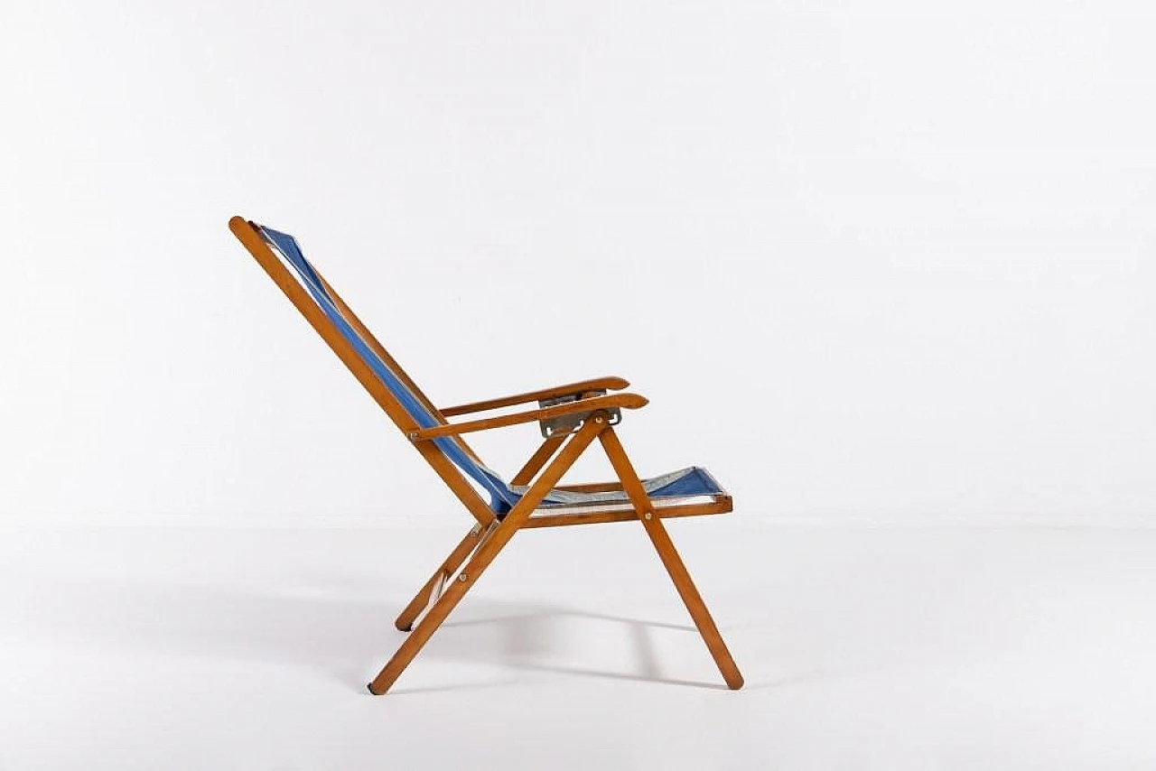 Foldable deck chair in wood and fabric by Fratelli Reguitti, 1960s 8