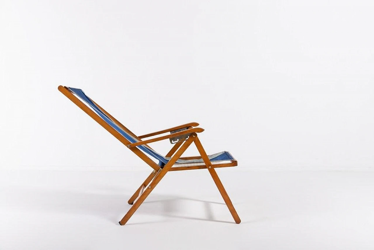 Foldable deck chair in wood and fabric by Fratelli Reguitti, 1960s 9