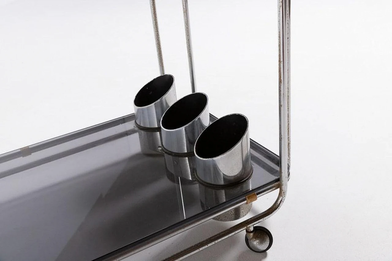 Bar cart in metal and smoked glass, 1960s 7