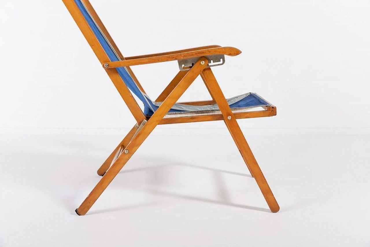 Foldable deck chair in wood and fabric by Fratelli Reguitti, 1960s 12