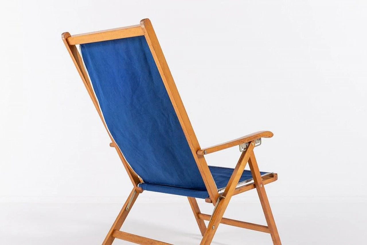 Foldable deck chair in wood and fabric by Fratelli Reguitti, 1960s 14