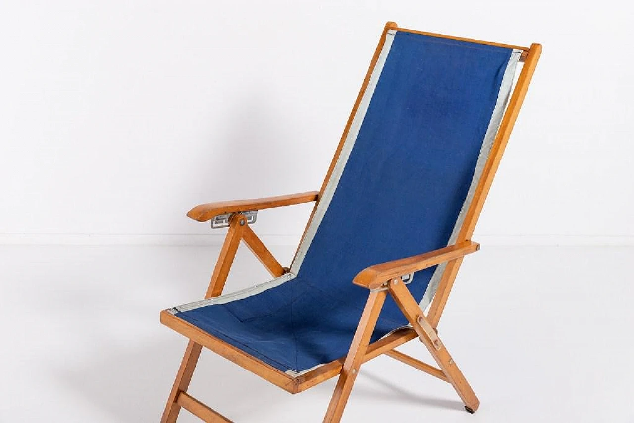 Foldable deck chair in wood and fabric by Fratelli Reguitti, 1960s 15