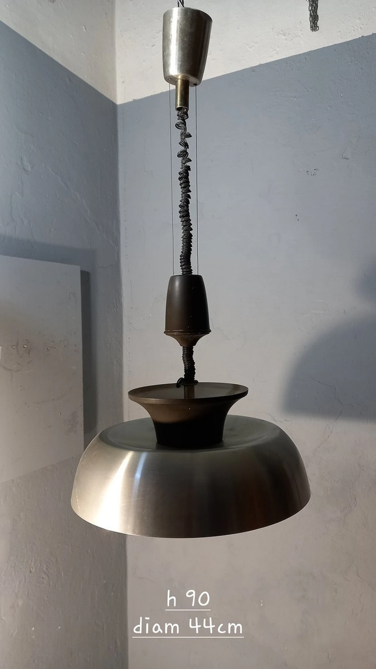 Lampada da soffitto Saliscendi in alluminio di Oscar Torlasco per Lumi, anni '60 1