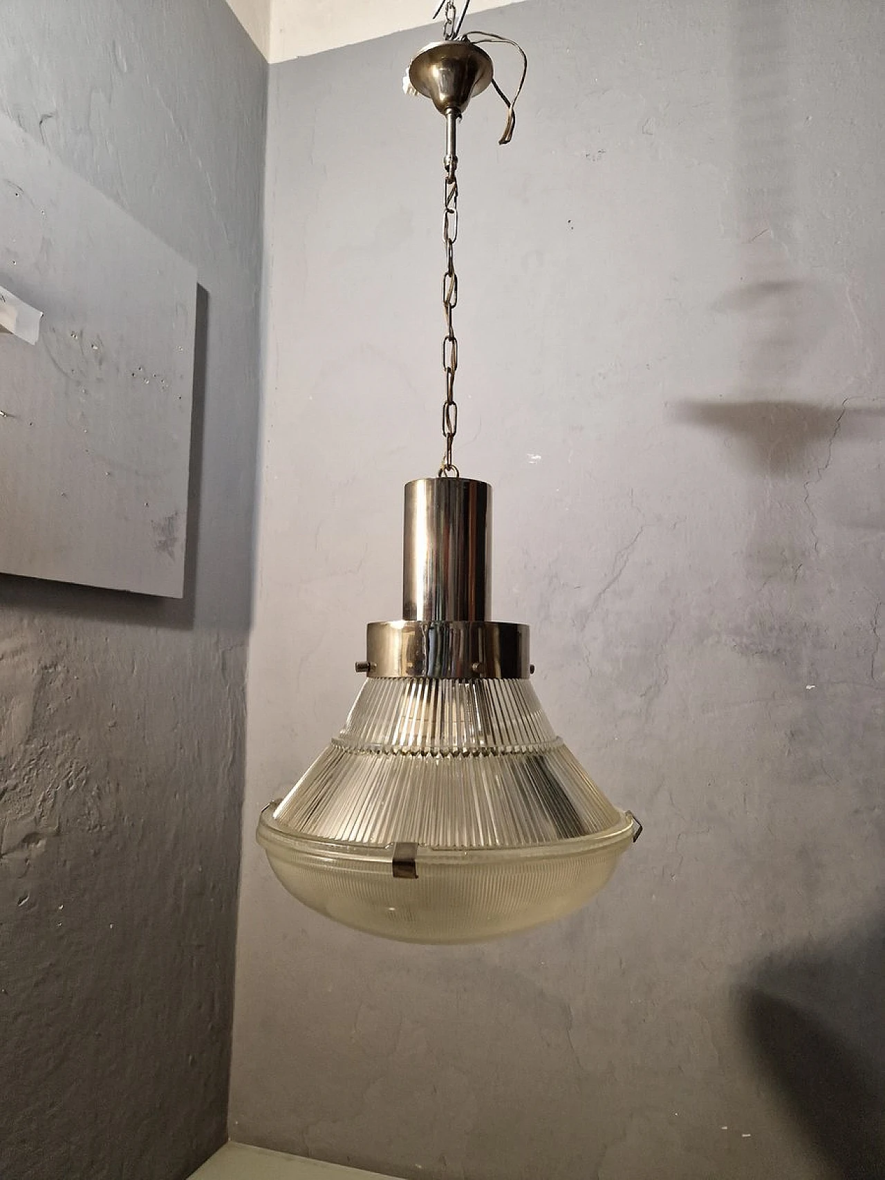 Lampadario in metallo e vetro di Tito Agnoli per Oluce, anni '60 1