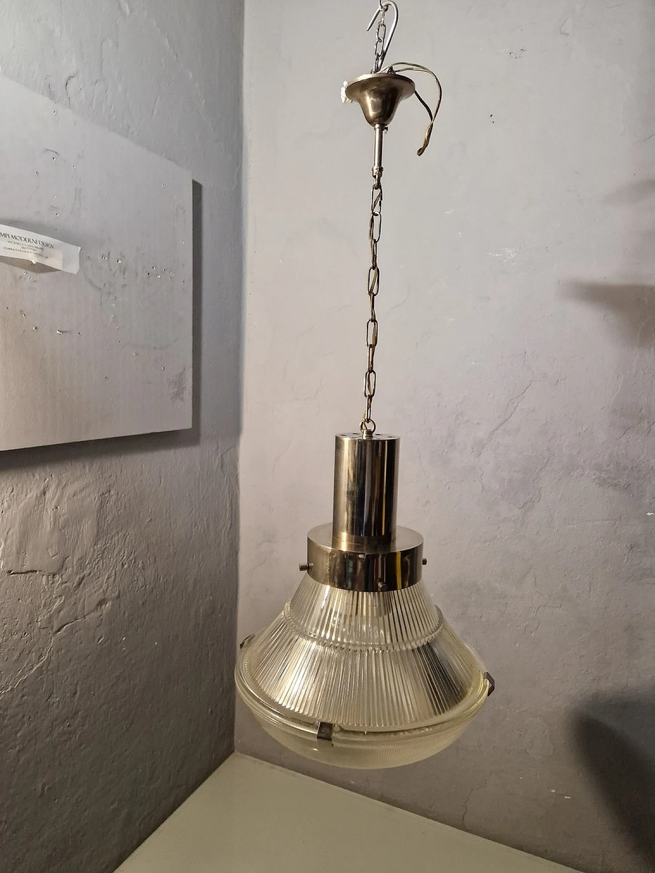 Lampadario in metallo e vetro di Tito Agnoli per Oluce, anni '60 2