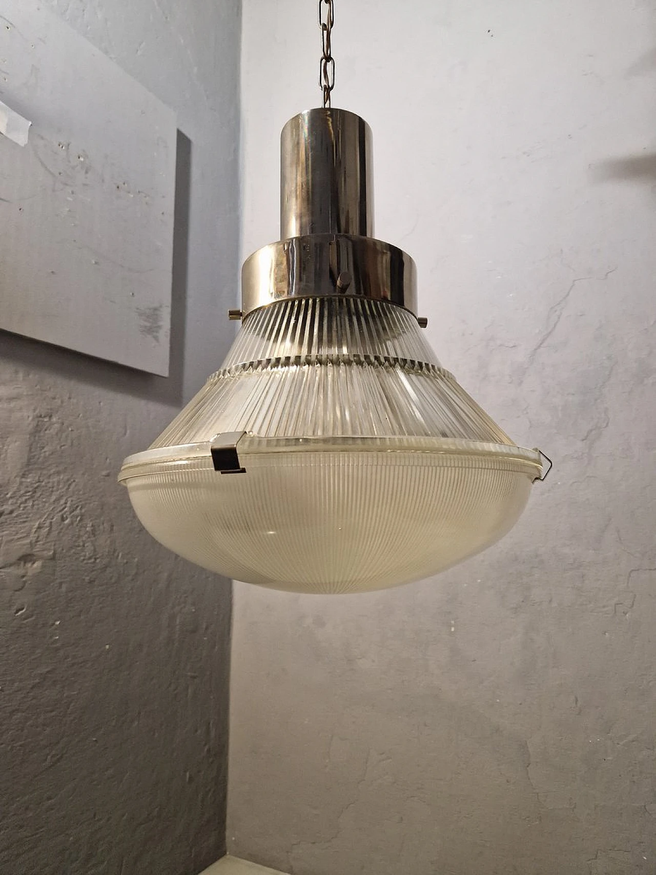 Lampadario in metallo e vetro di Tito Agnoli per Oluce, anni '60 3