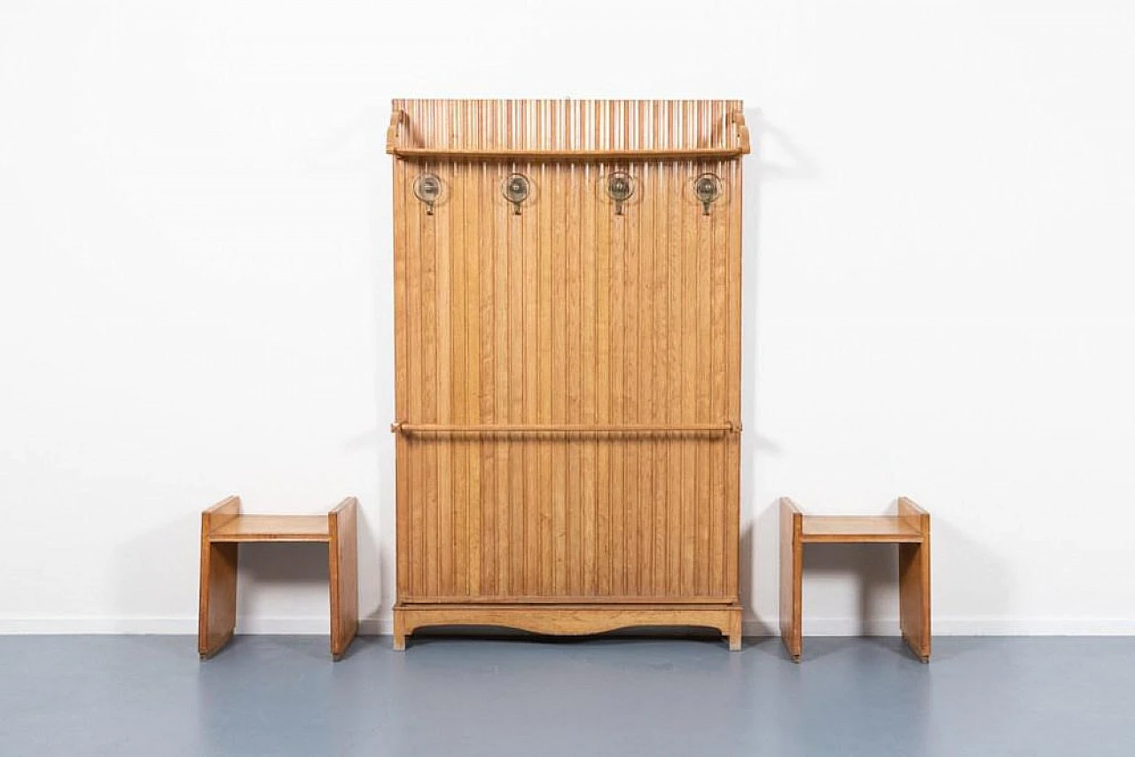 Mid-Century Modern Hallway Wall Panel with Stools, 1950s 1