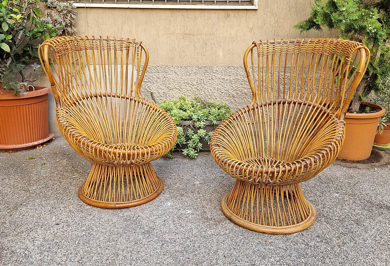 Coppia di poltrone di Franco Albini per Bonacina in rattan, anni '60 1