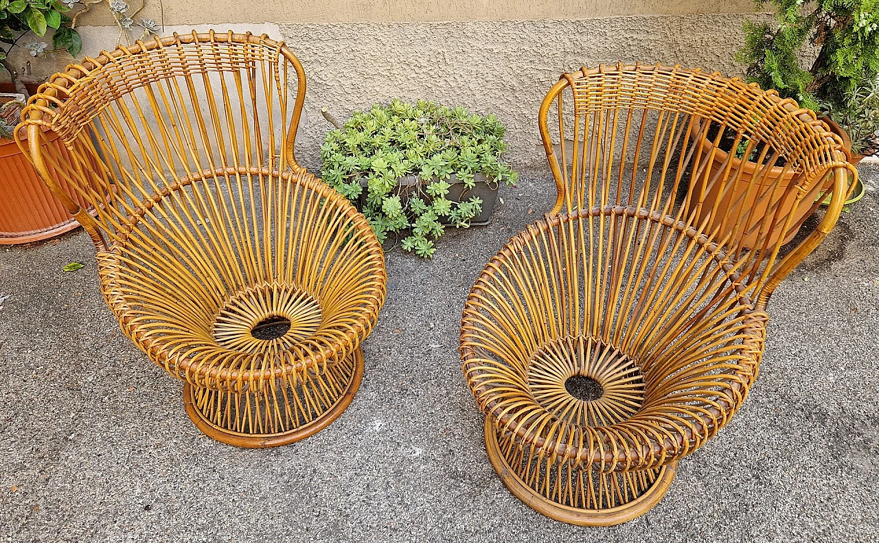 Coppia di poltrone di Franco Albini per Bonacina in rattan, anni '60 2