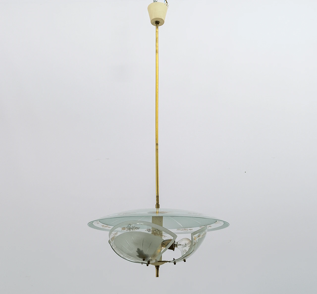 Chandelier in brass and glass with gold decors by Pietro Chiesa, 1940s 2