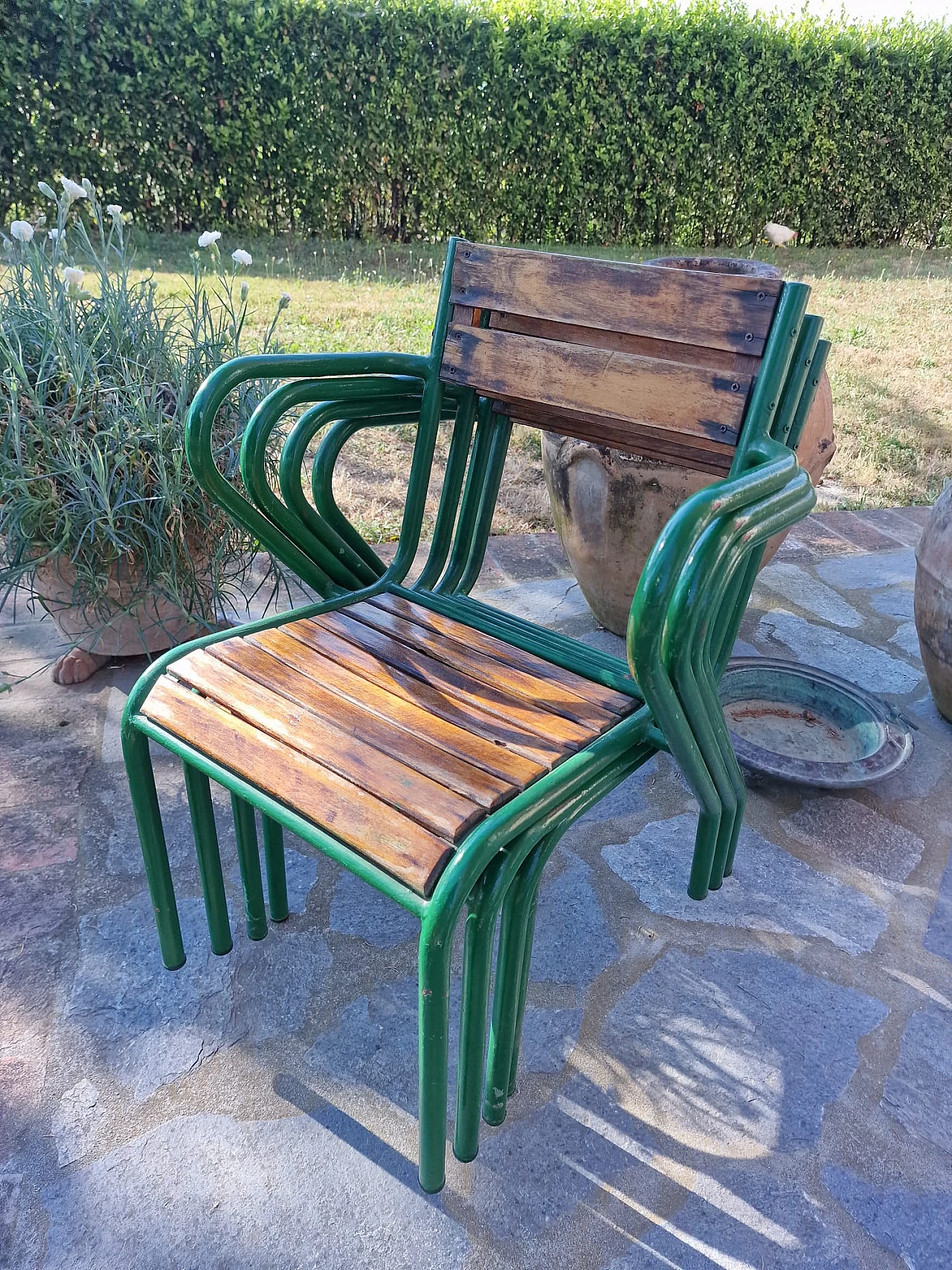 Set of 4 iron and wood bistro chairs from the 1950s 1