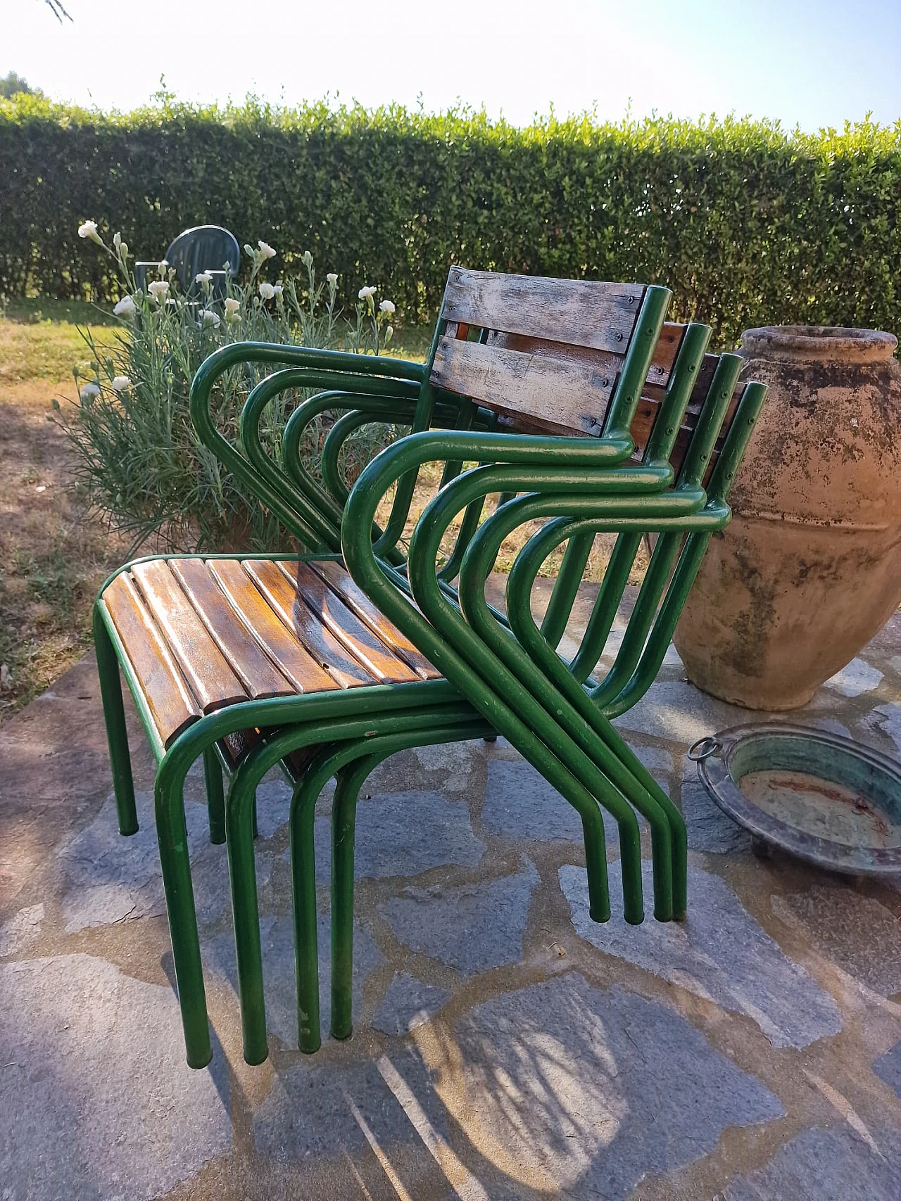 Set of 4 iron and wood bistro chairs from the 1950s 2