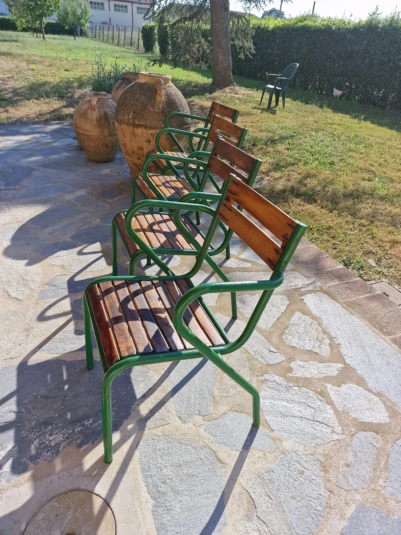 Set of 4 iron and wood bistro chairs from the 1950s 6