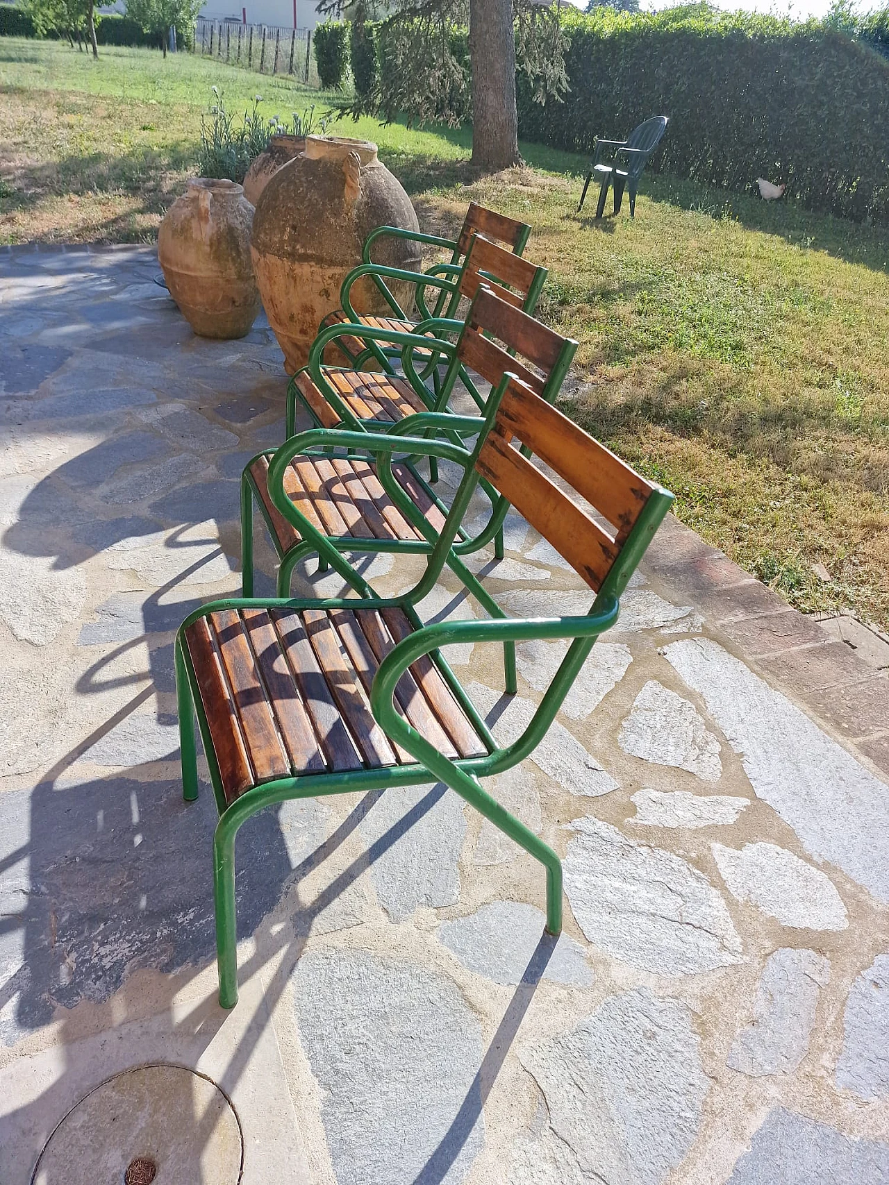 Set of 4 iron and wood bistro chairs from the 1950s 8